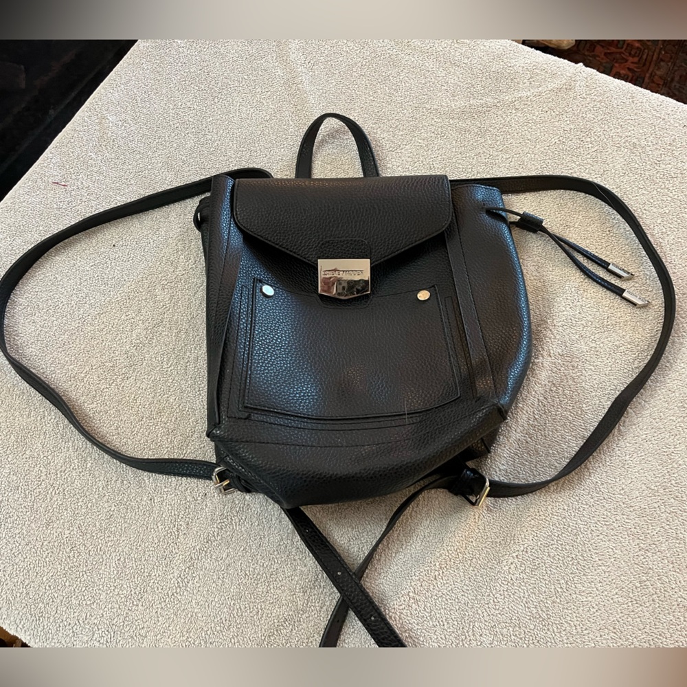 Steve Madden Purse Backpack Drawstring Black Silv… - image 1